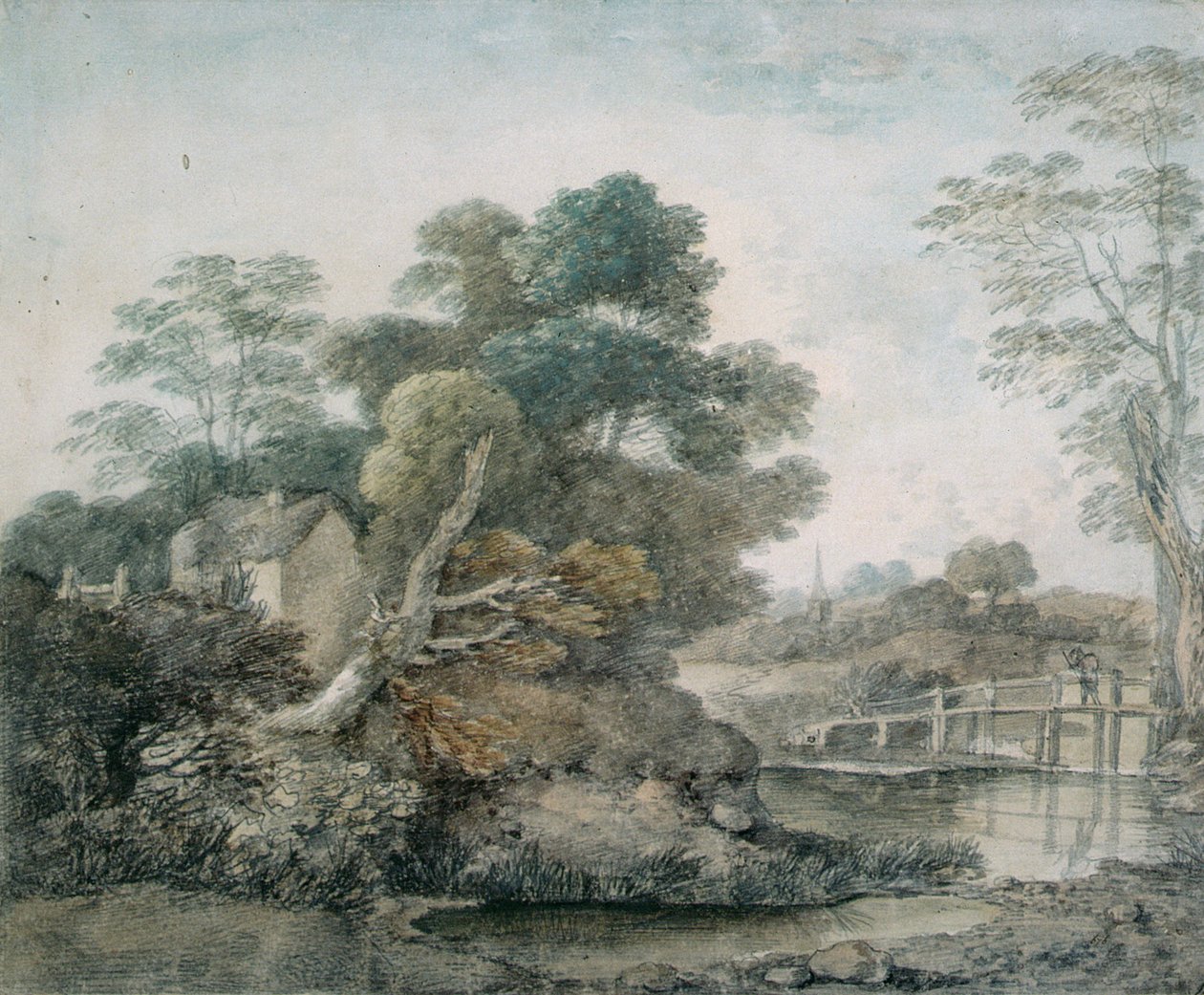 Krajina s chatou a potokem od Thomas Gainsborough
