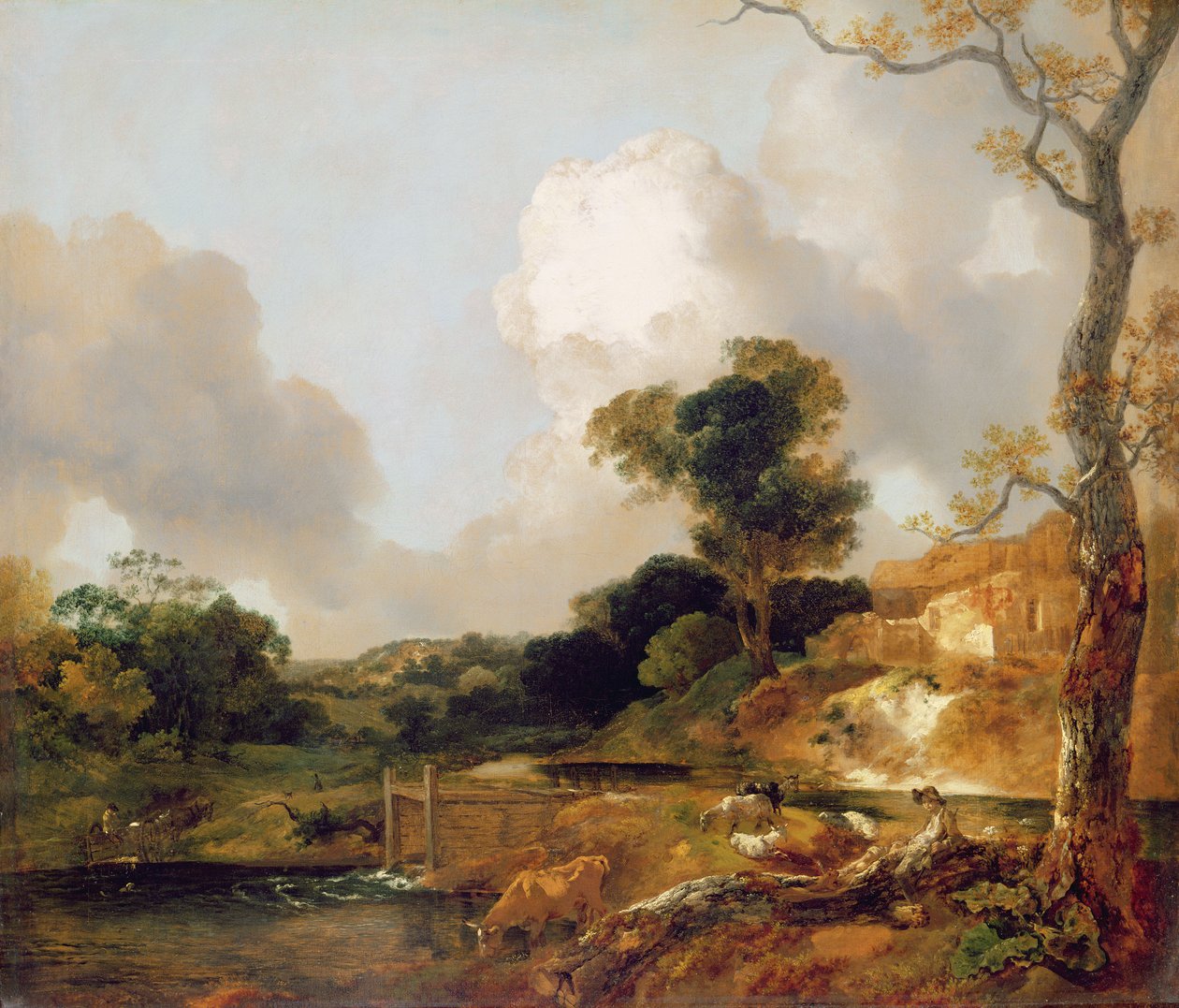 Krajina s potokem a jezem od Thomas Gainsborough