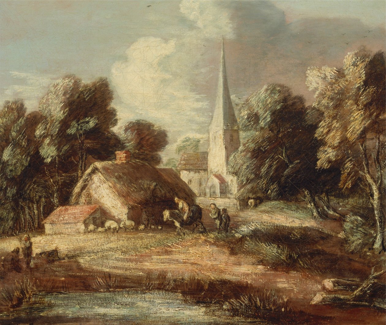 Krajina s chatou a kostelem od Thomas Gainsborough