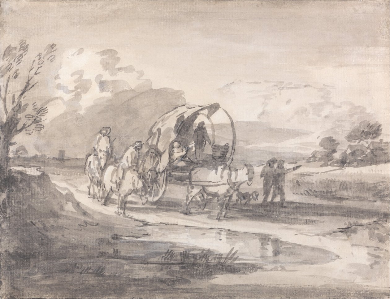 Otevřená krajina s jezdci a krytým vozíkem od Thomas Gainsborough