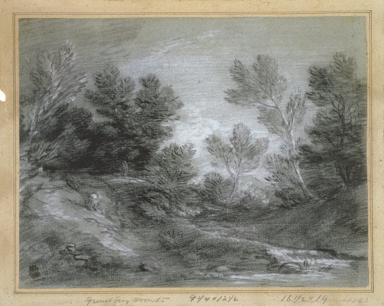 PD.28-1953 A Woodland Stream (křída na šedém papíře) od Thomas Gainsborough