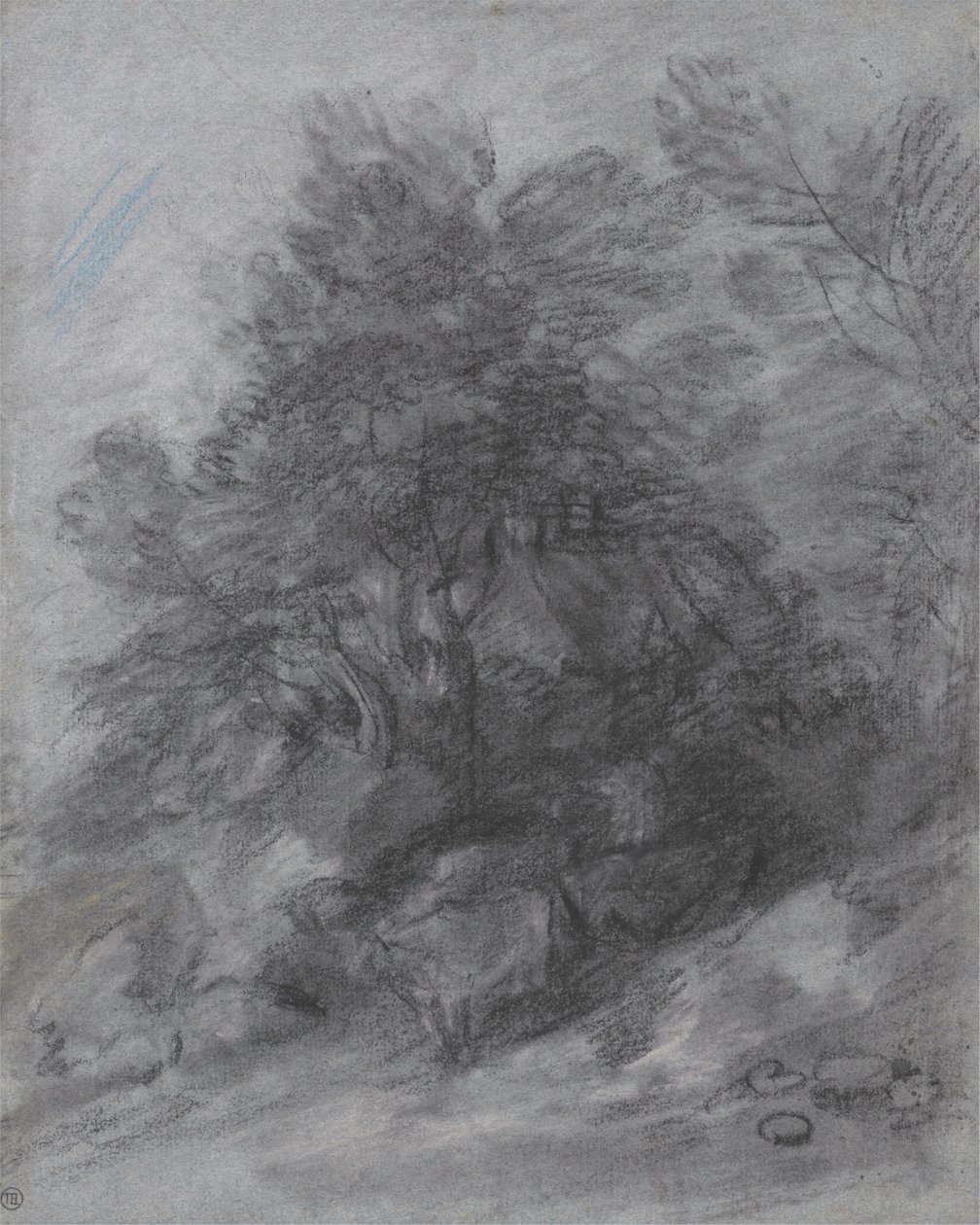 Zalesněná krajina s pastevcem, kravami a chalupou od Thomas Gainsborough