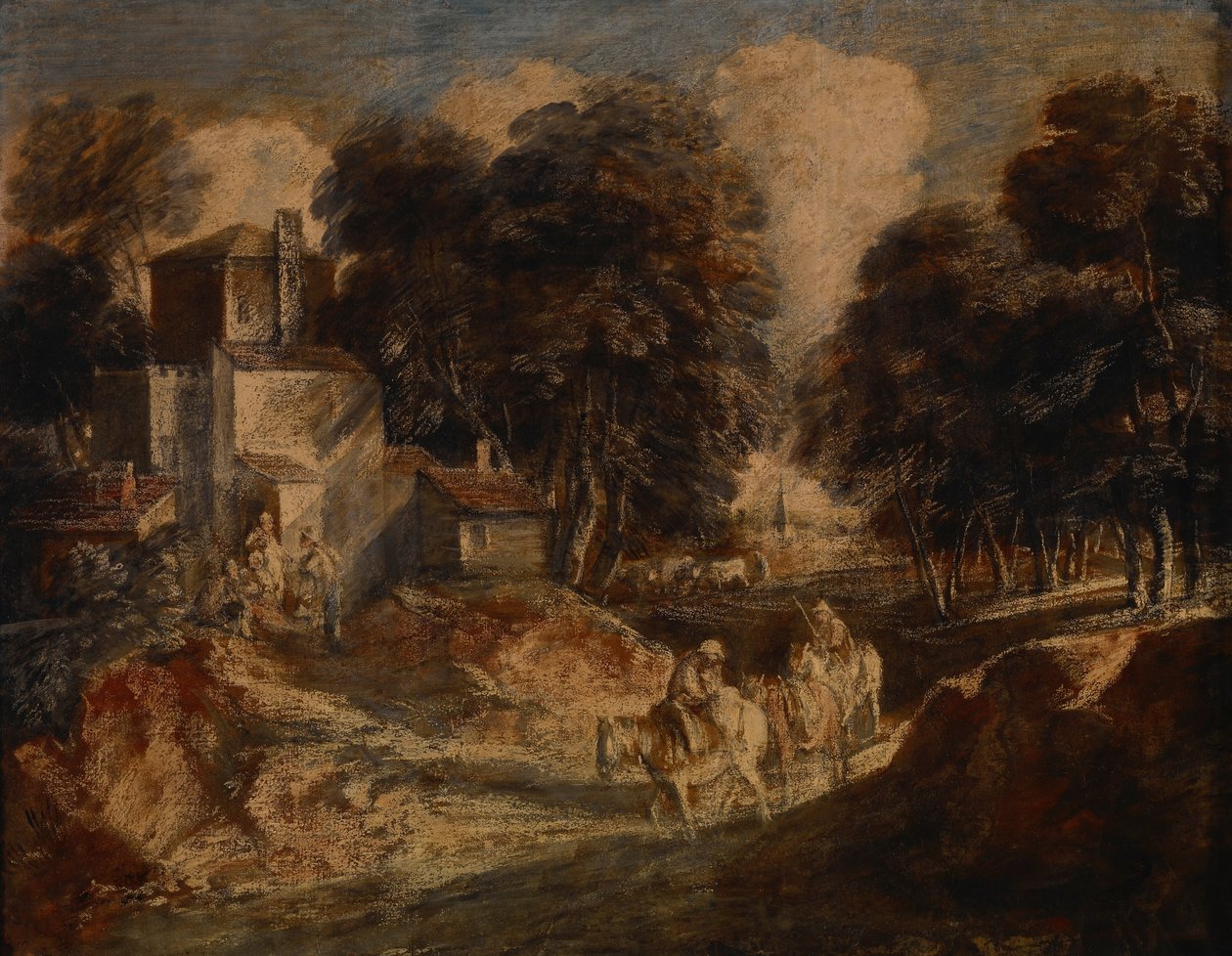 Zalesněná krajina s nasazenými rolníky od Thomas Gainsborough