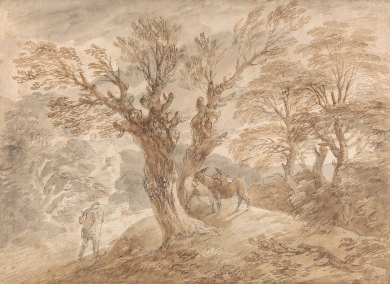 Zalesněná krajina s rolníkem a osly od Thomas Gainsborough