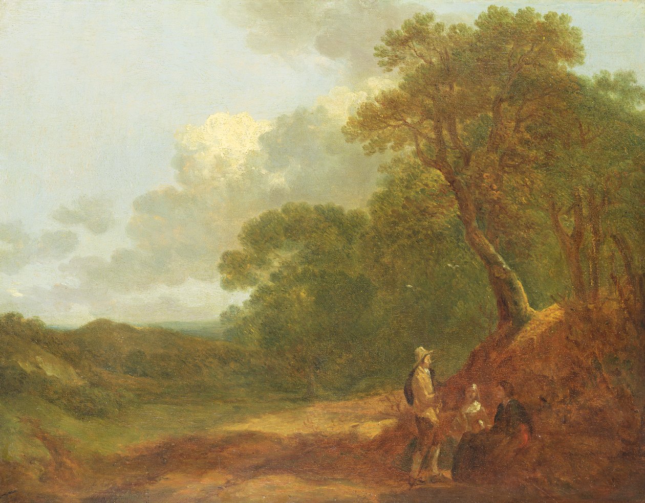 Zalesněná krajina s mužem mluvícím se dvěma sedícími ženami od Thomas Gainsborough