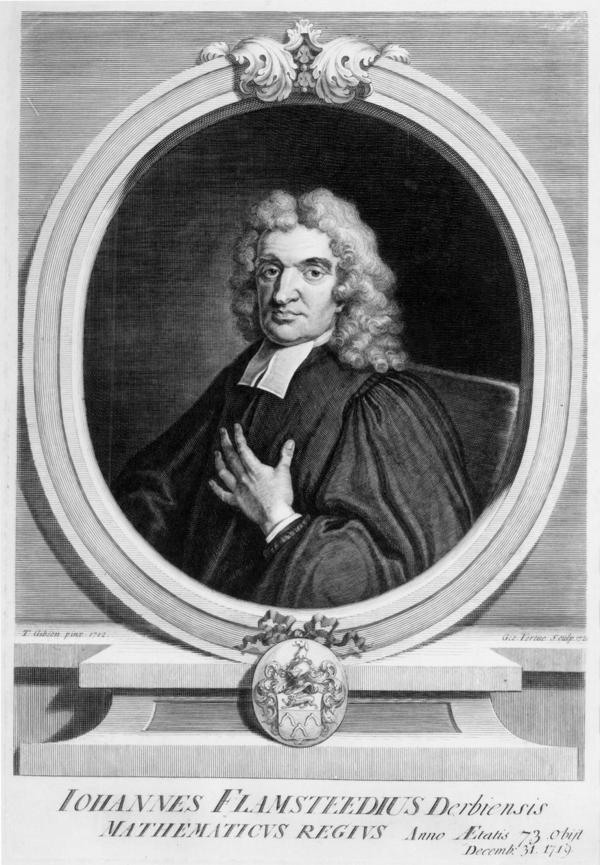 Sir John Flamsteed, vyryl George Vertue, 1719 od Thomas Gibson