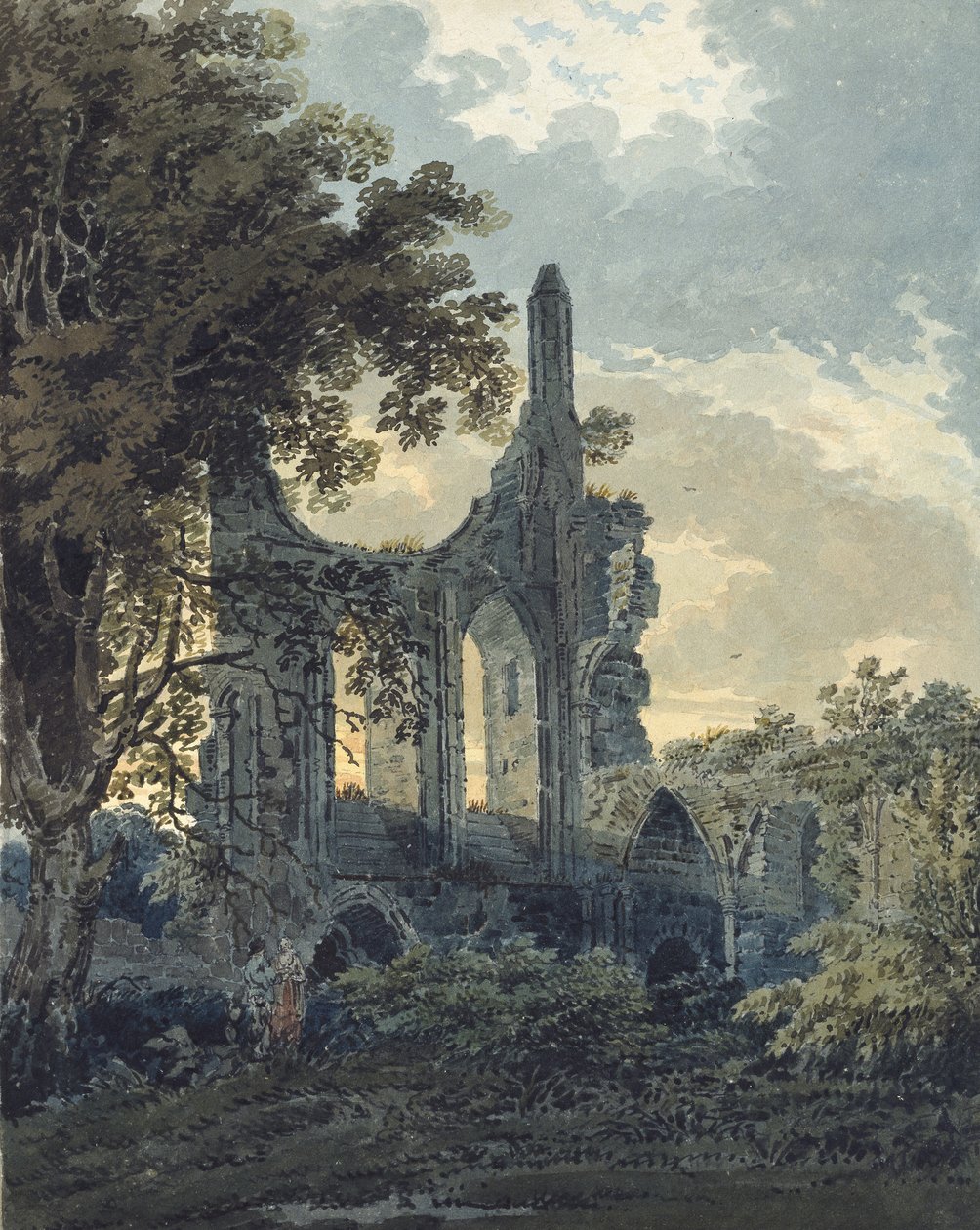 Byland Abbey, Yorkshire, kolem roku 1793 (akvarel s černým inkoustem přes grafitové náznaky) od Thomas Girtin