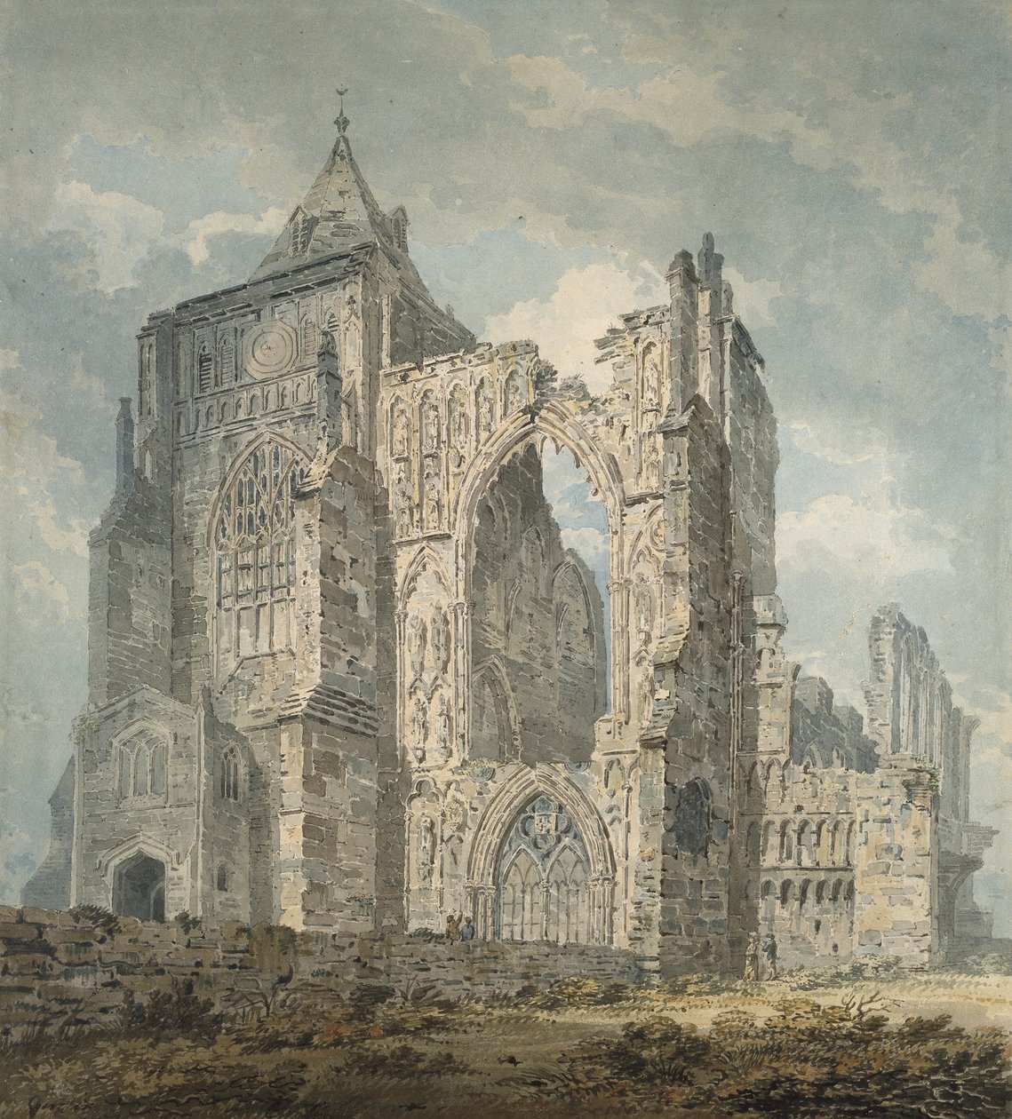 Crowland Abbey, Lincolnshire, 1793-94 (wc nad tužkou na papíře) od Thomas Girtin