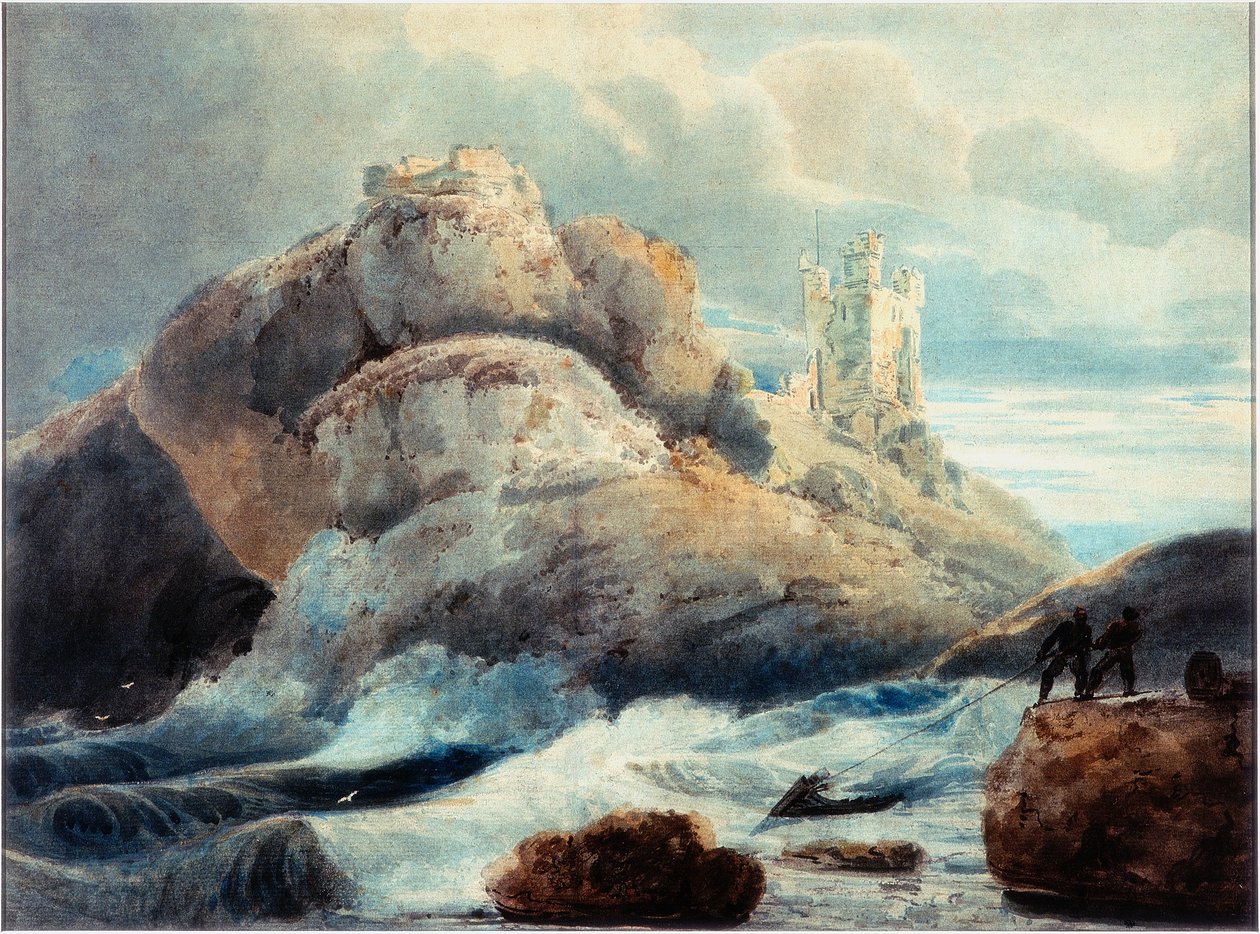 Dunstanburgh Castle - The Lilburn Tower (tužka a akvarel na papíře) od Thomas Girtin