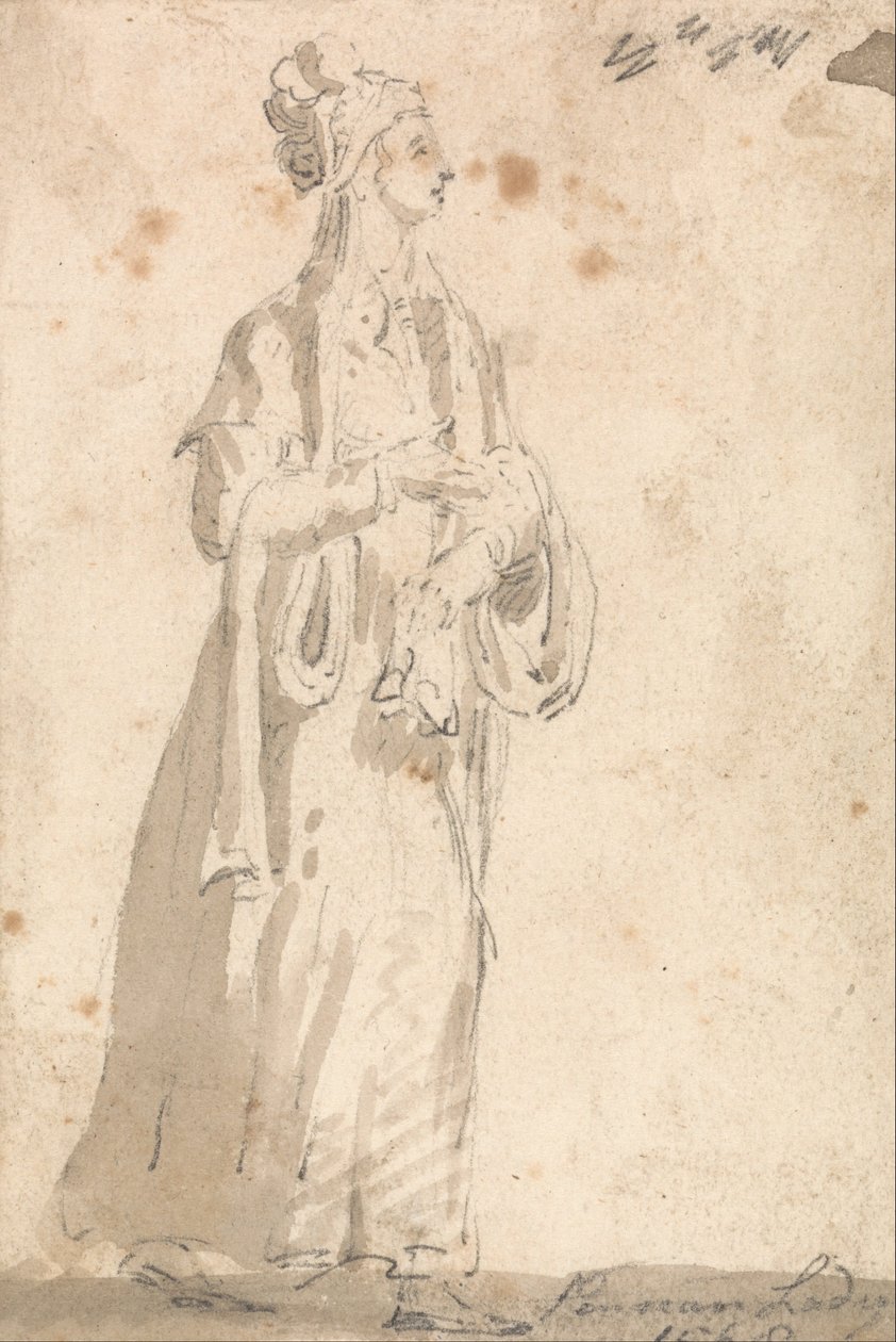 Studie kostýmů postav- perská dáma v roce 1568 od Thomas Girtin