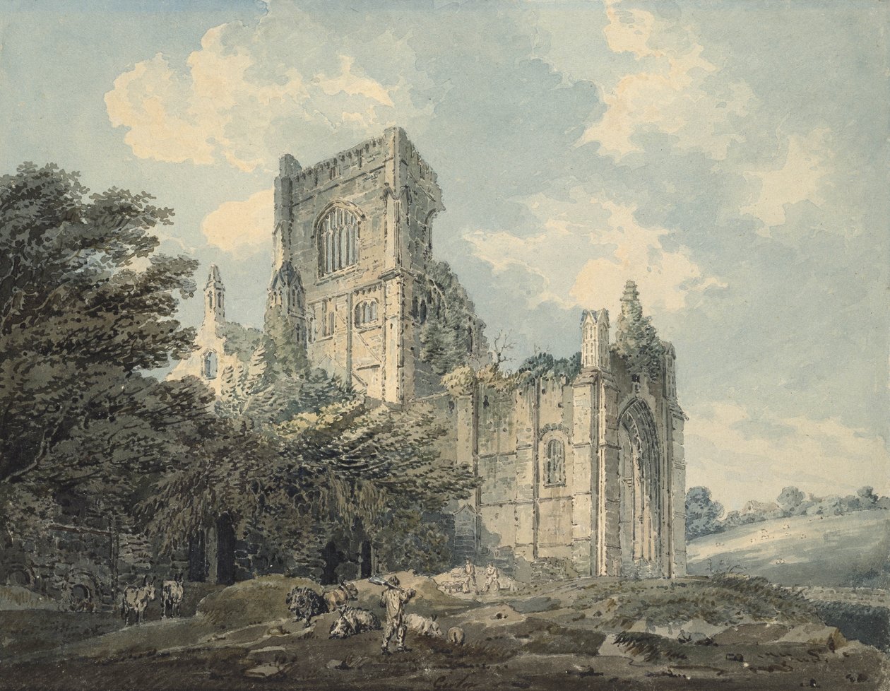 Kirkstall Abbey, Yorkshire, 18. století (inkoust a wc na papíře) od Thomas Girtin