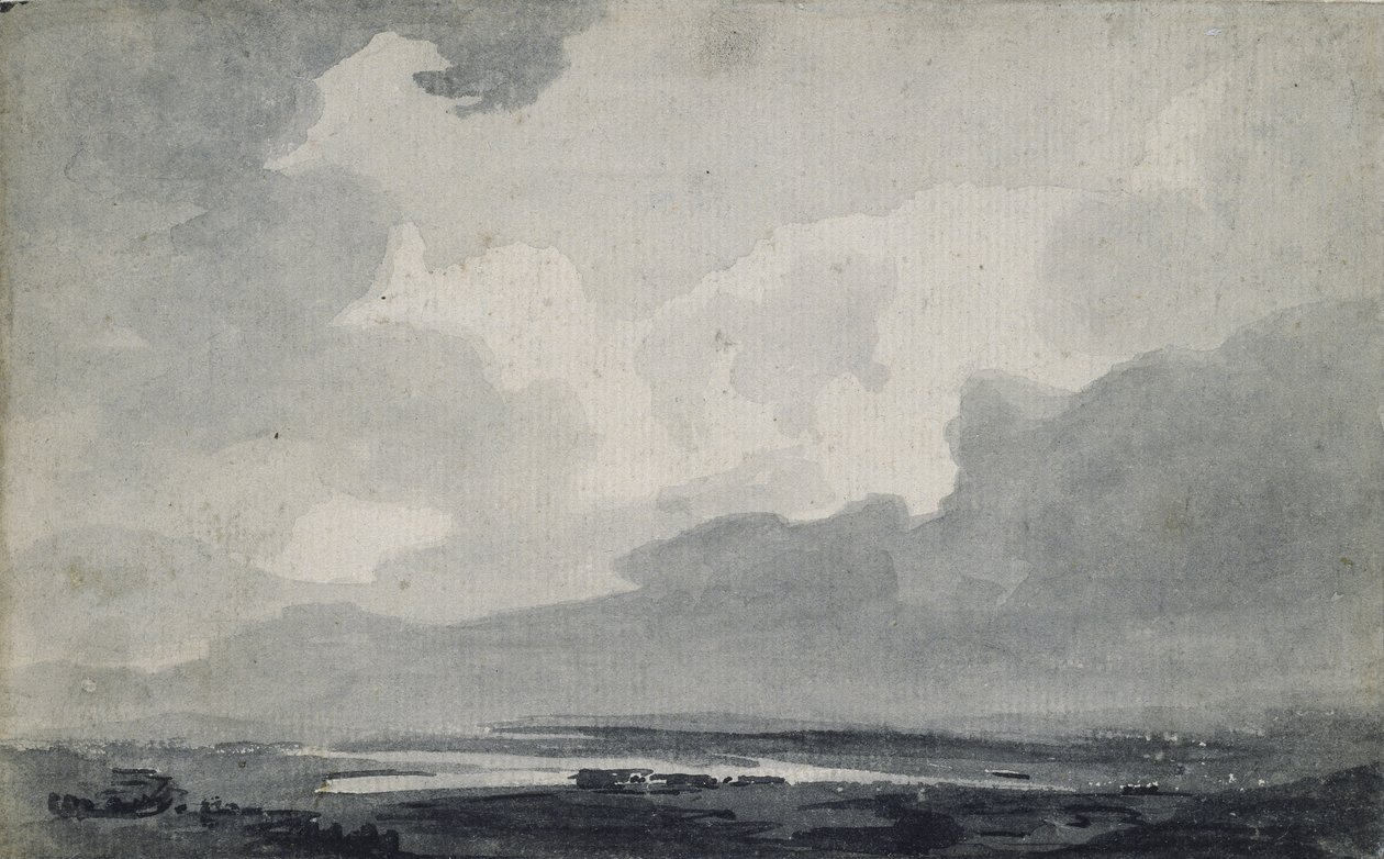 Moorland View, cca 1800 (šedá barva na papíře) od Thomas Girtin