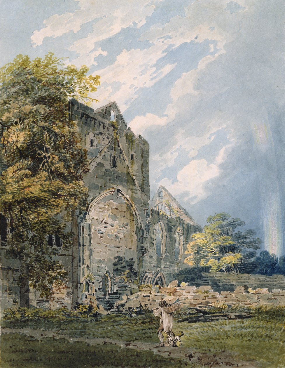 Pluscarden Abbey, Elgin, cca 1793 (wc přes tužku na papíře) od Thomas Girtin