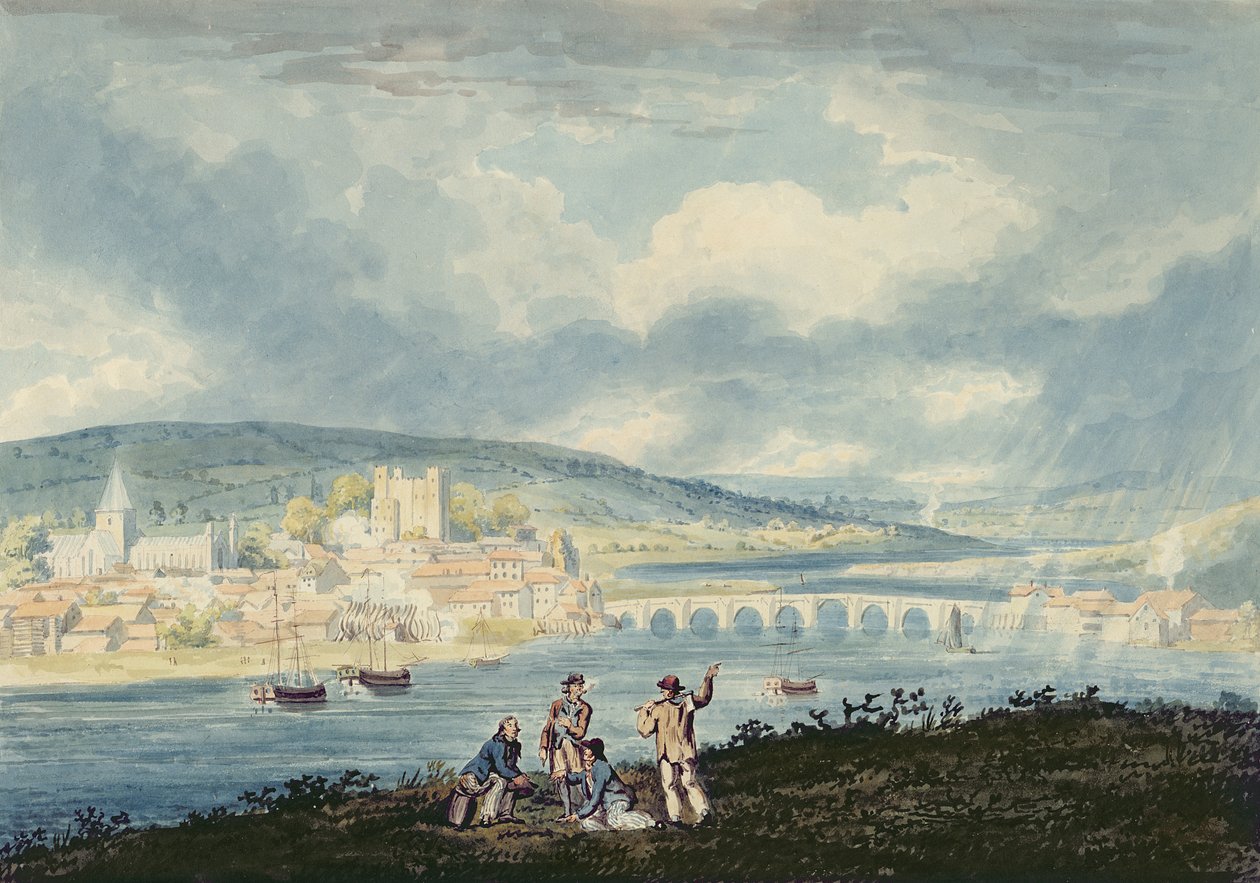 Rochester, ze severu, cca 1790 (wc nad tužkou s mytím na papíře) od Thomas Girtin