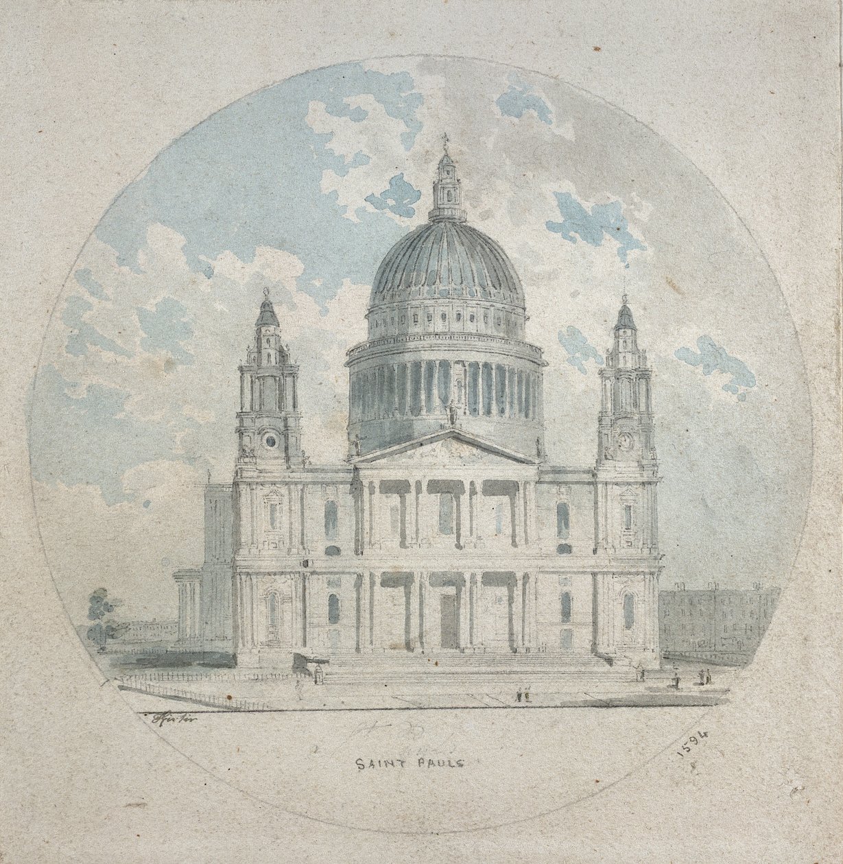 Katedrála svatého Pavla, kolem roku 1790 (modrá a šedá omývá grafit) od Thomas Girtin