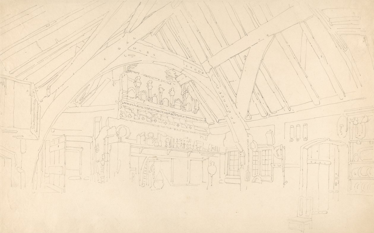 Stokesay Castle- Interiér Raftered Hall od Thomas Girtin