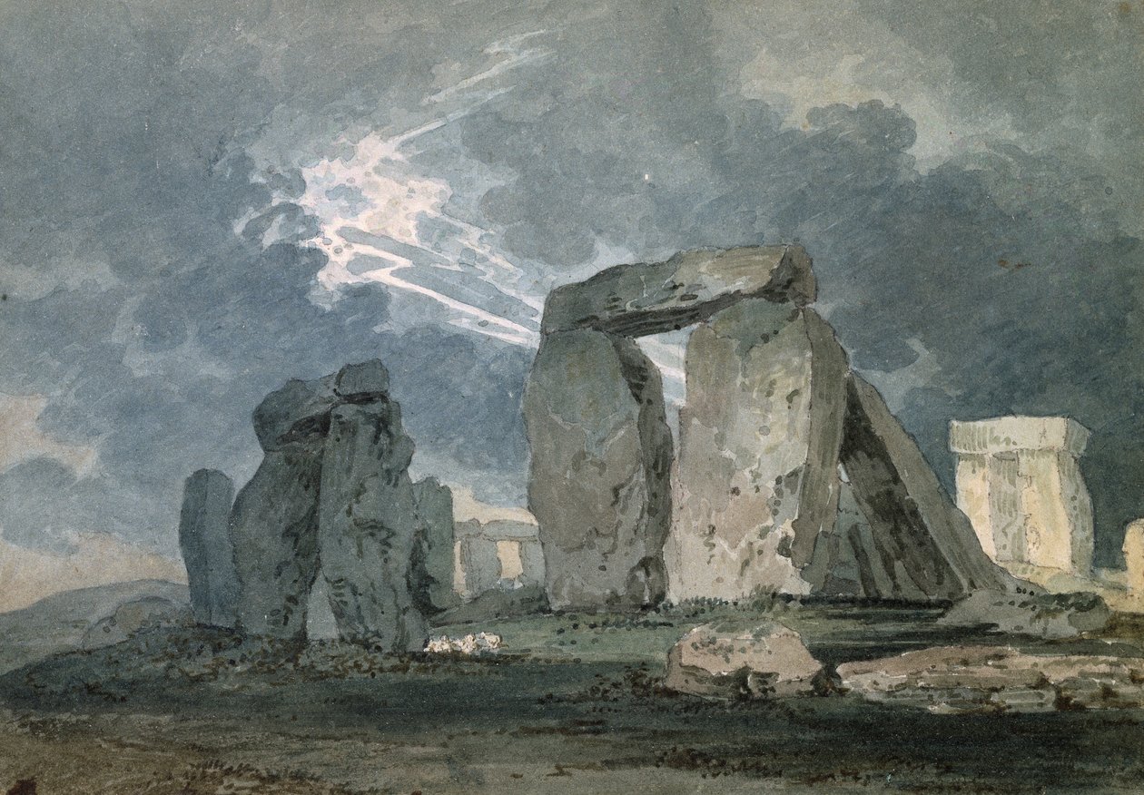 Stonehenge během bouřky, kolem roku 1794 (akvarel přes grafitové náznaky, dotek rákosovým perem) od Thomas Girtin