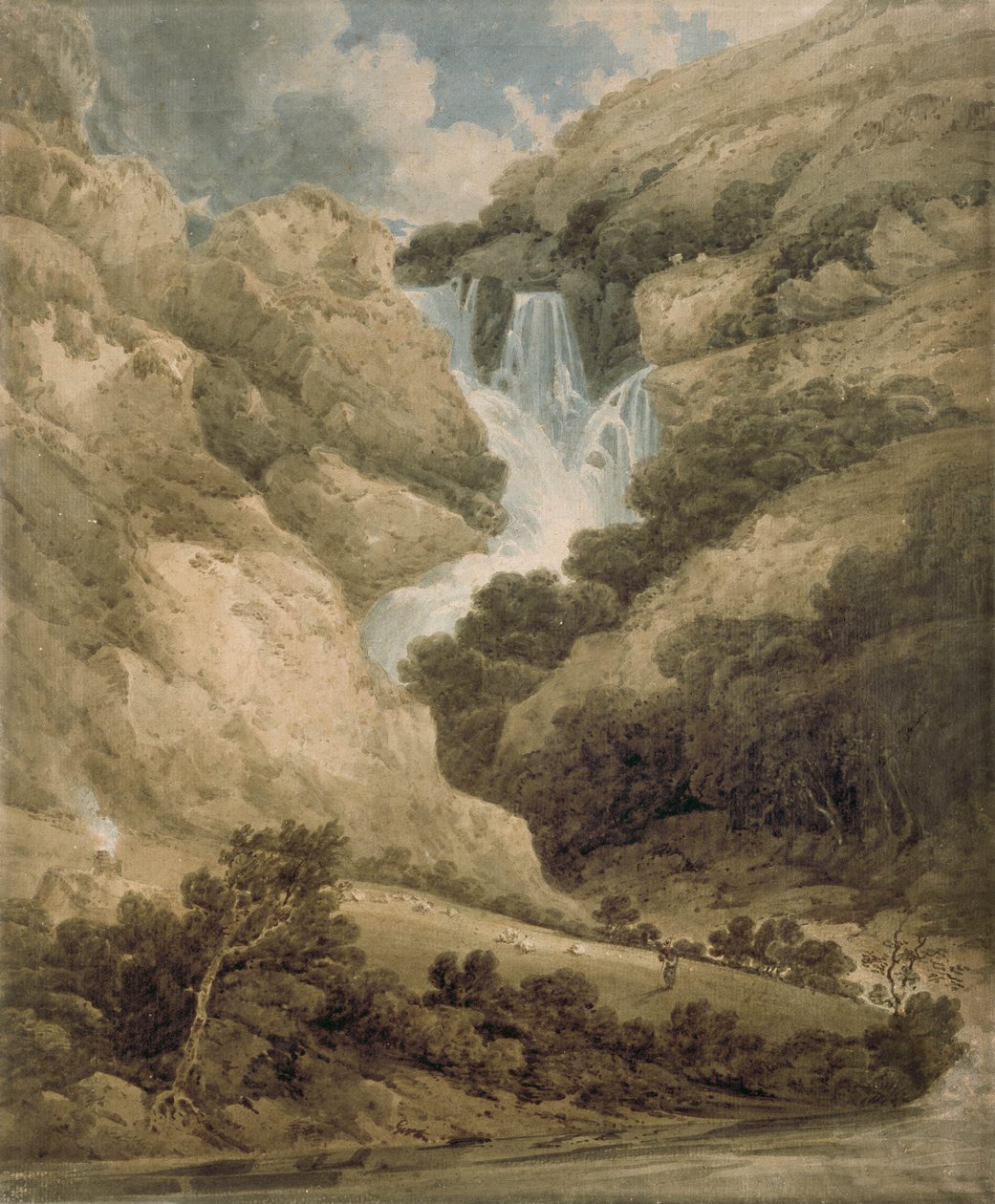 Rokle Watendlath s vodopády Lodore od Thomas Girtin