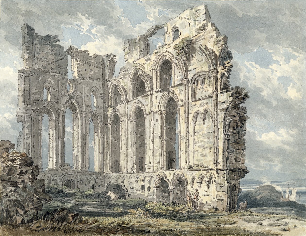 Tynemouth Priory, Northumberland, cca 1792-93 (wc nad tužkou na papíře) od Thomas Girtin