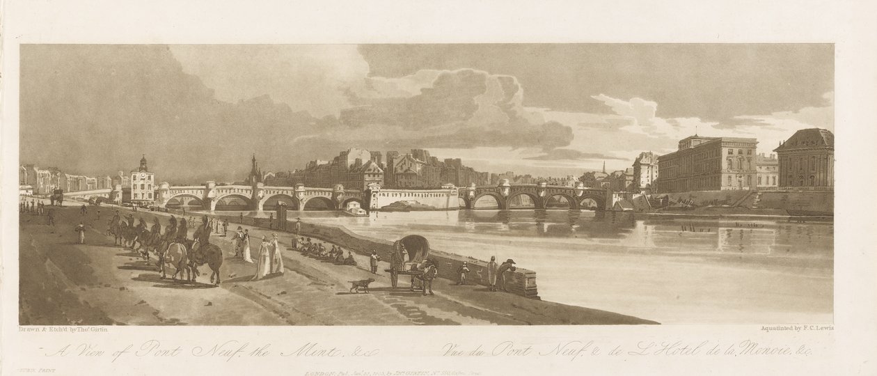Pohled na Pont Neuf, The Mint & etc, c.1802 (měkký lept, suchá jehla a wc na papíře) od Thomas Girtin