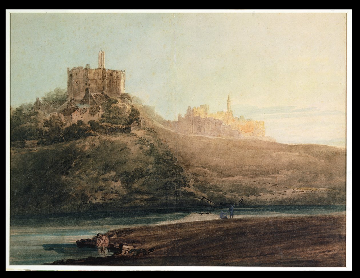 Warkworth Castle, Northumberland, cca 1798 (wc, kvaš a tužka na papíře položeném na kartě) od Thomas Girtin