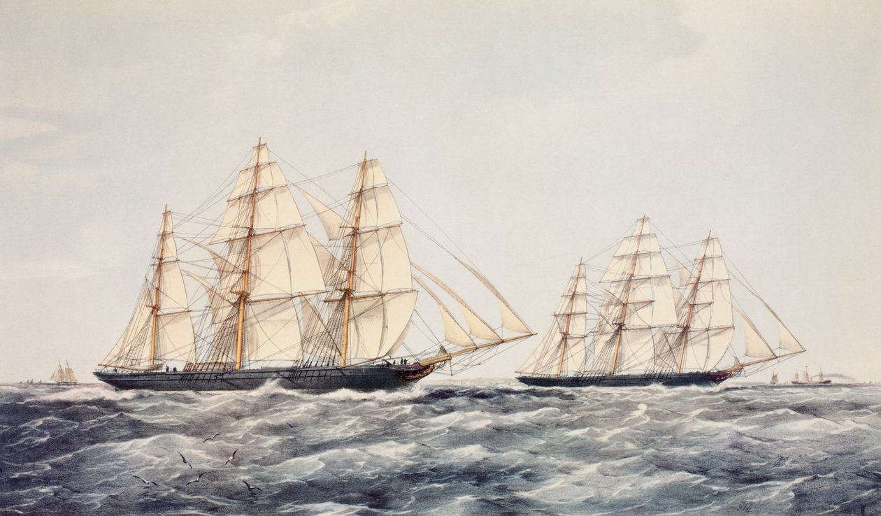 Čajové nůžky Taeping (vlevo) a Ariel (vpravo) ve Velkém čajovém závodě v roce 1866, z Číny do Londýna od Thomas Goldsworth Dutton
