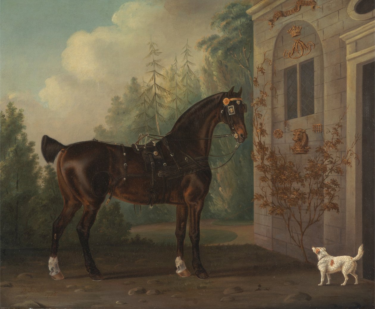 Lord Abergavenny Dark Bay Carrier Horse s teriérem od Thomas Gooch