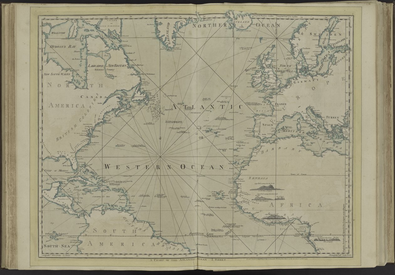 Atlantský nebo západní oceán z atlasu Západní Indie, 1775 od Thomas Jefferys