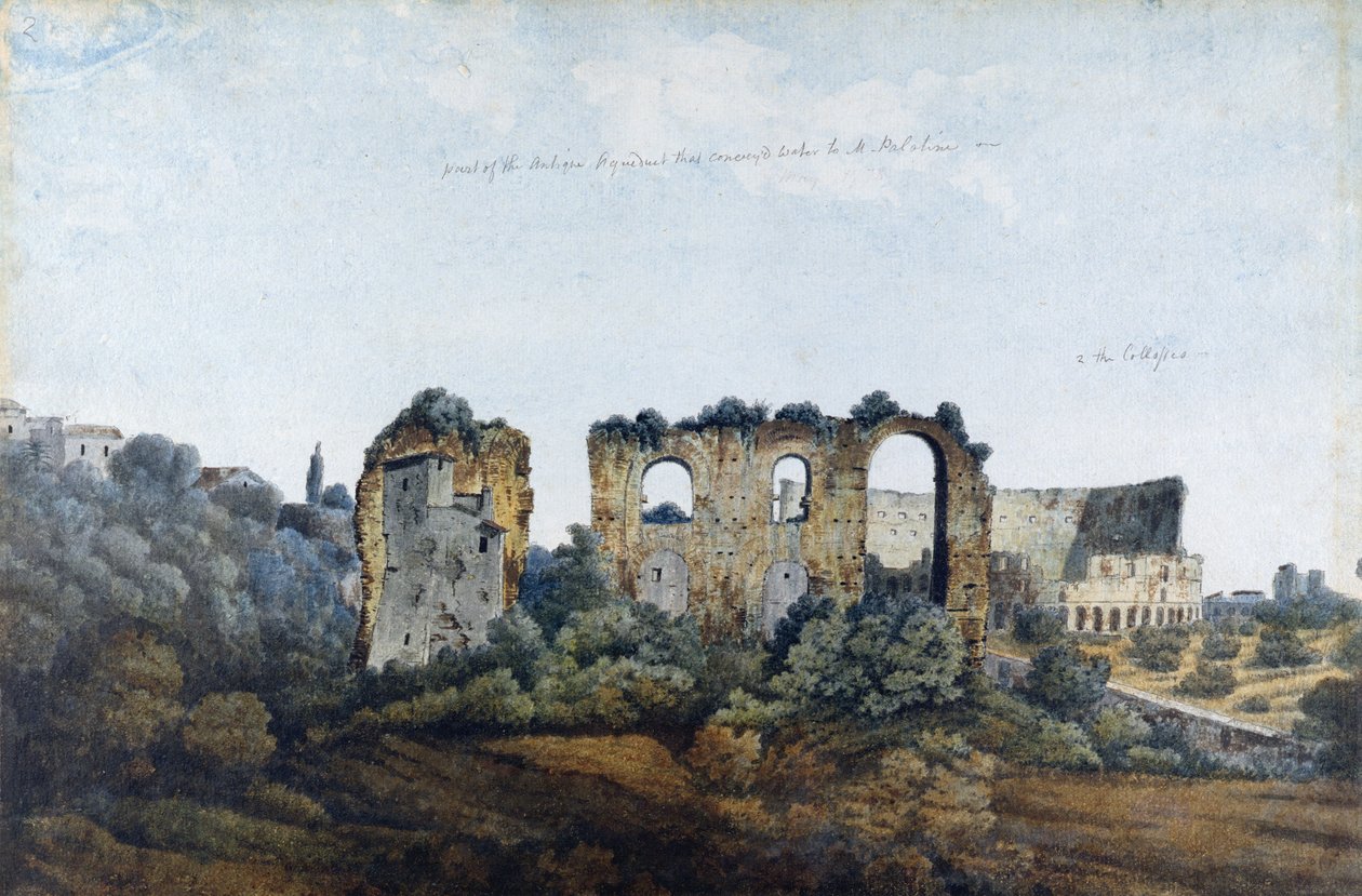 Claudeovský akvadukt a Koloseum, 1778 (wc nad grafitem na papíře) od Thomas Jones