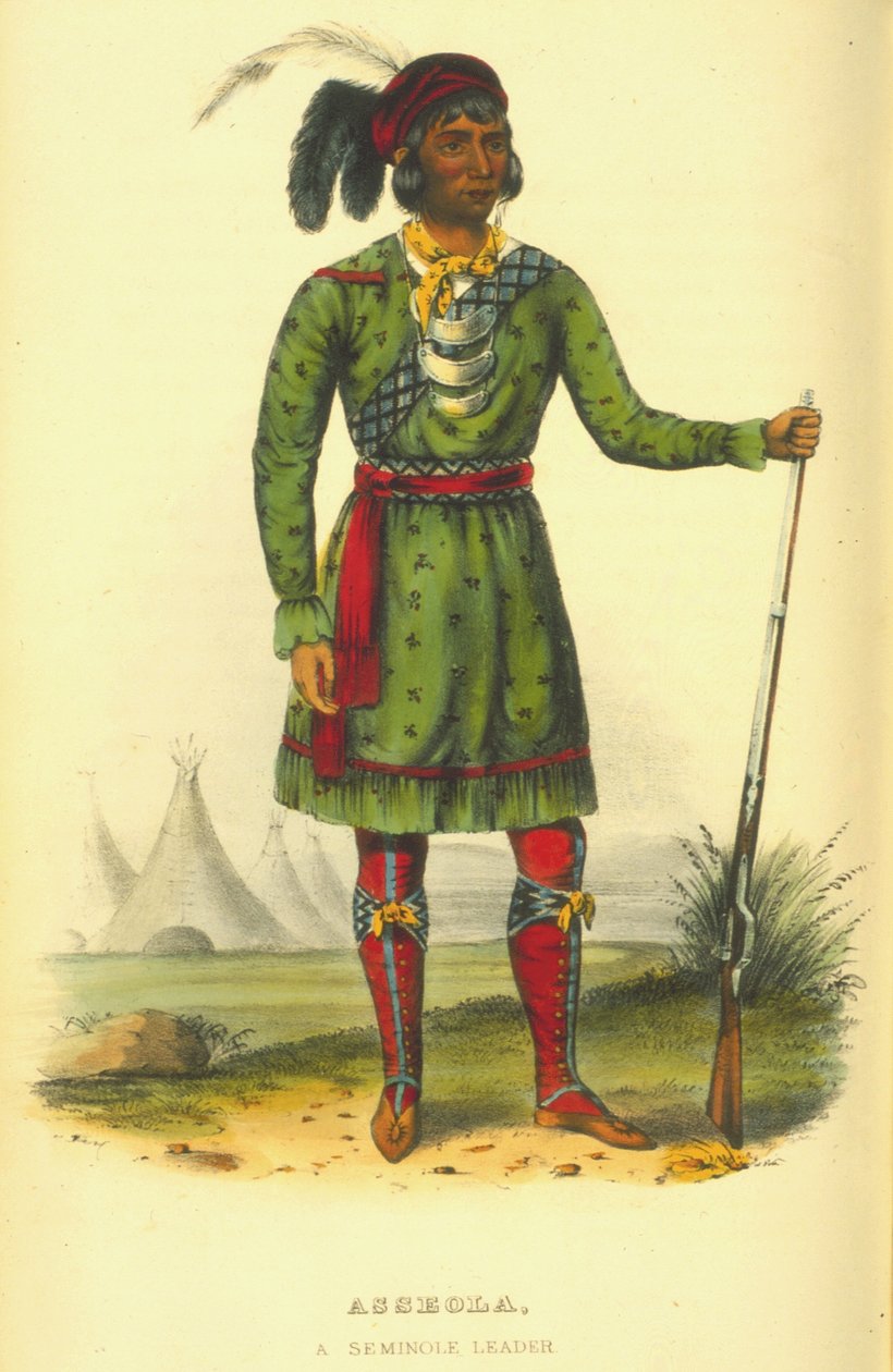 Asseola, seminolský vůdce, 1870 (ručně kolorované lito) od Thomas Loraine McKenney