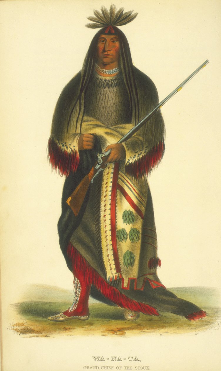 Wa-Na-Ta, velký náčelník Siouxů, 1848 (ručně kolorované lito) od Thomas Loraine McKenney