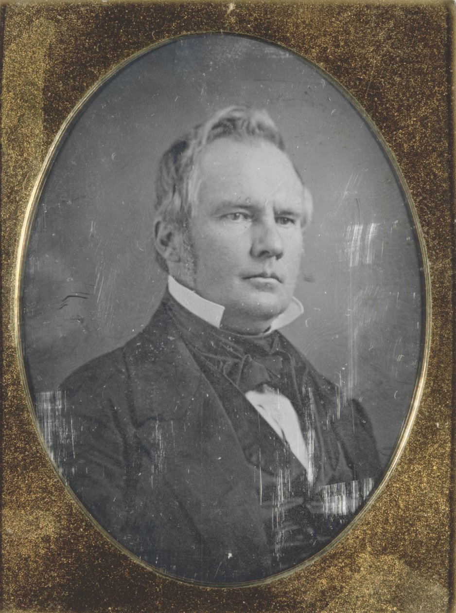 Portrét Stirlinga Price, guvernéra Missouri. Daguerrotypie je v původním případě od Thomas M. Easterly