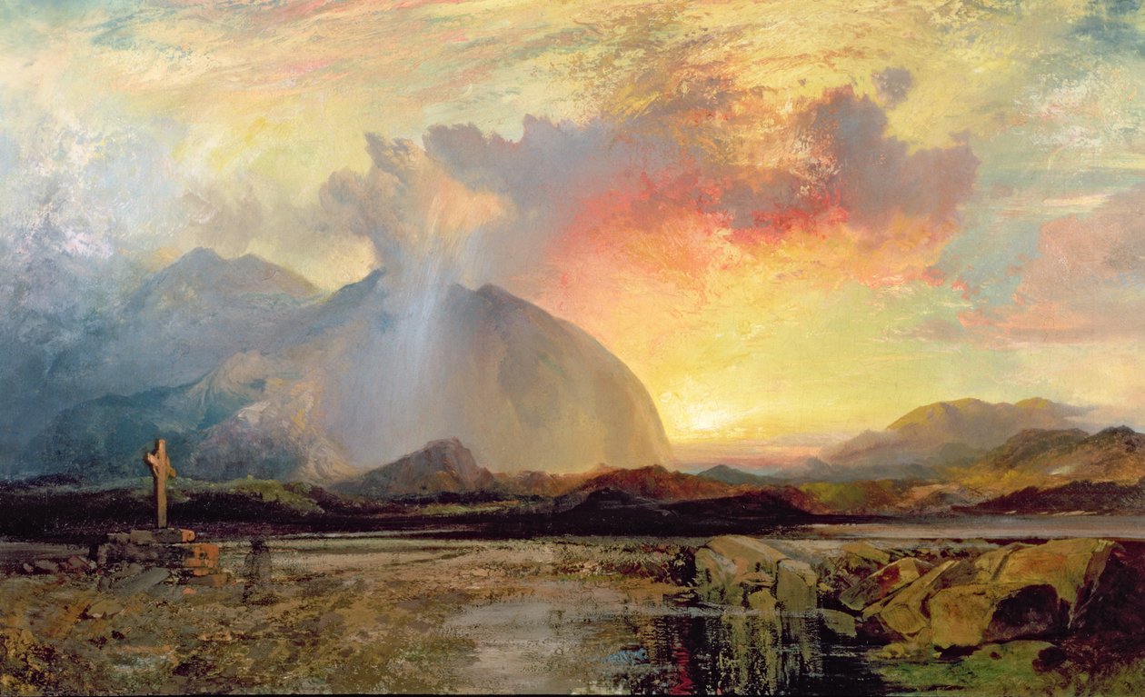 Nešpory při západu slunce u Old Rugged Cross od Thomas Moran