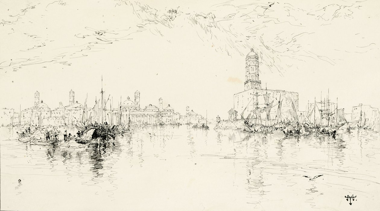 Vera Cruz, Mexico Harbour, 1885 (pero a inkoust na krémové ilustrační desce) od Thomas Moran