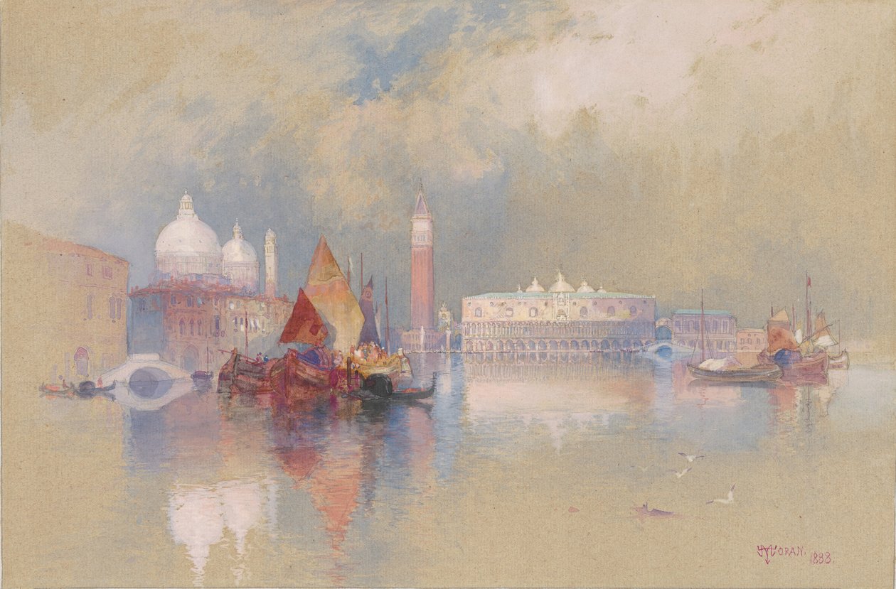 Pohled na Benátky, 1888 (wc a kvaš přes grafit na papíře) od Thomas Moran