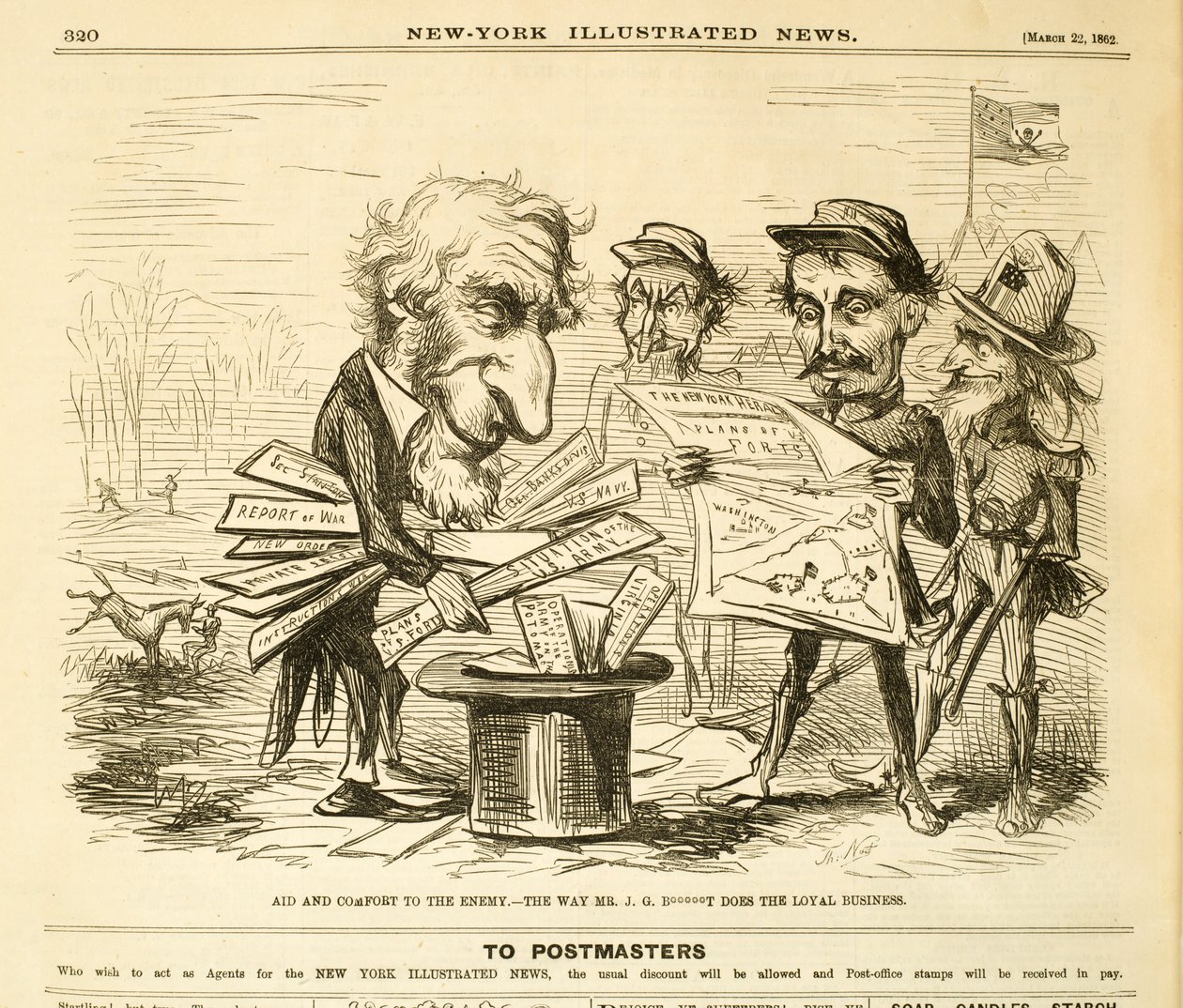 Pomoc a útěcha nepříteli. - Způsob, jakým pan J.G. B*****T Does the Loyal Business, 1862 (dřevoryt) od Thomas Nast