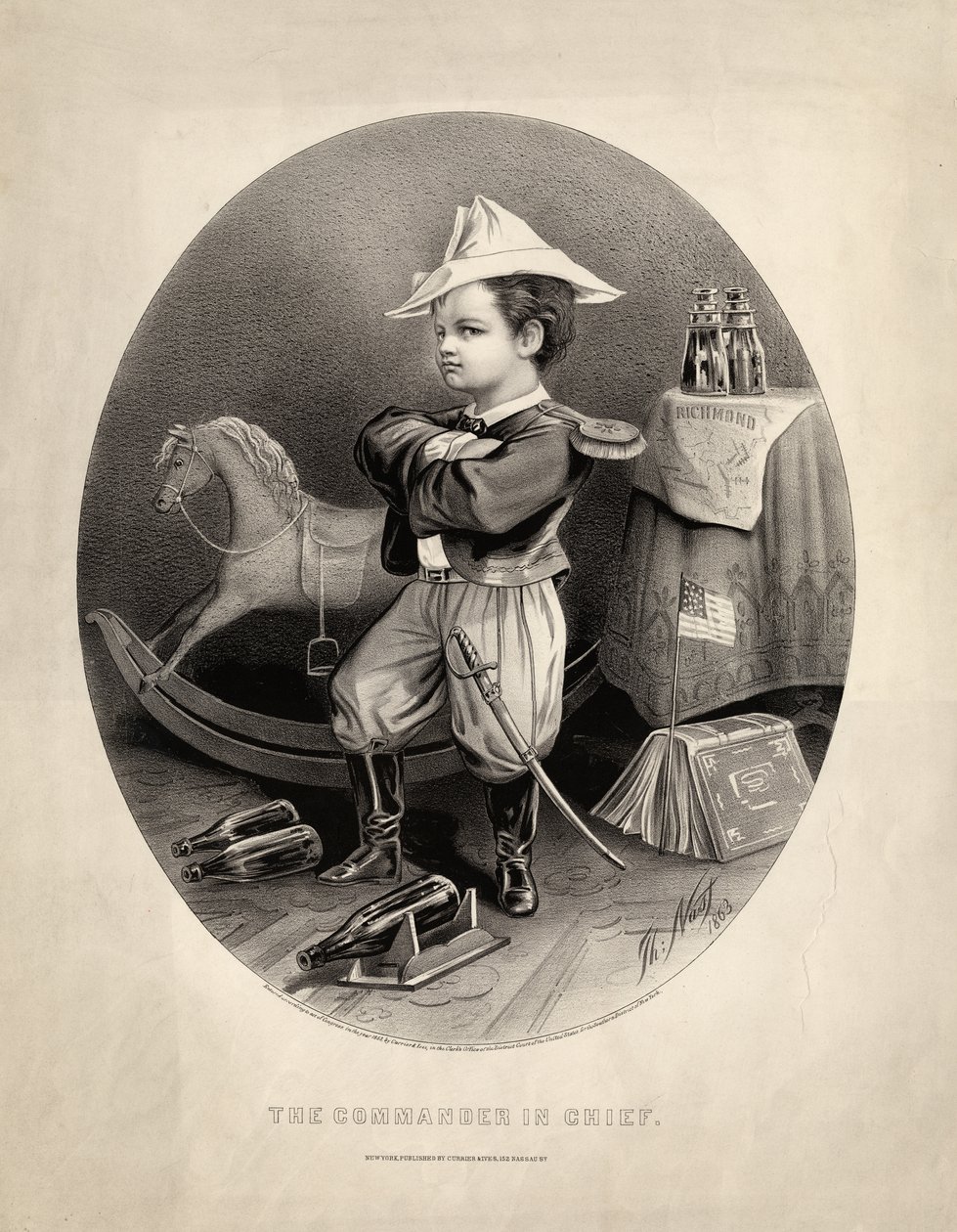 vrchní velitel, hospod. od Currier und Ives, 1863 od Thomas Nast