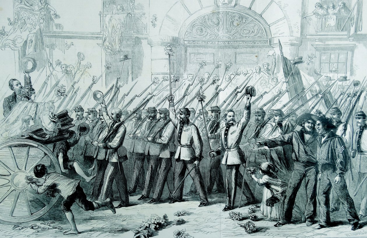Nadšené přijetí udělené britským dobrovolníkům pro Garibaldiho v Neapoli, 1860 od Thomas Nast