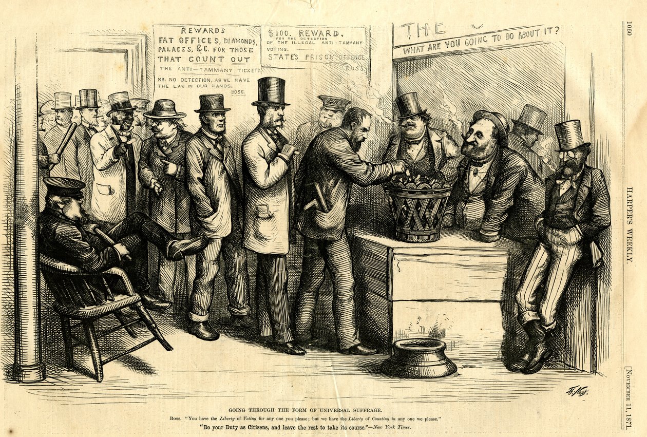Going Through the Form of Universal Suffrage, 1871 (dřevoryt) od Thomas Nast