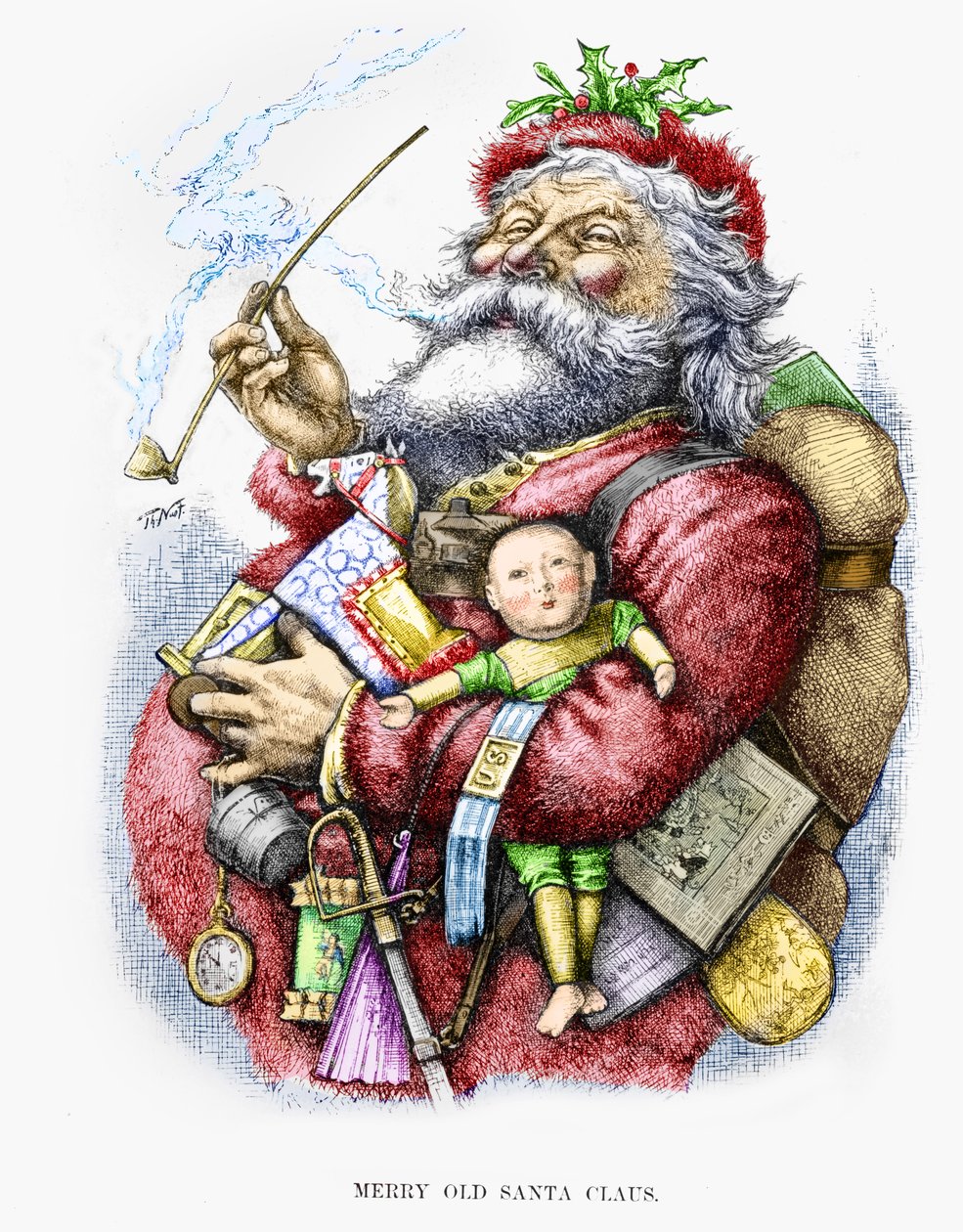 Veselý starý Santa Claus, vyryto umělcem, 1889 (ručně kolorovaná rytina) od Thomas Nast