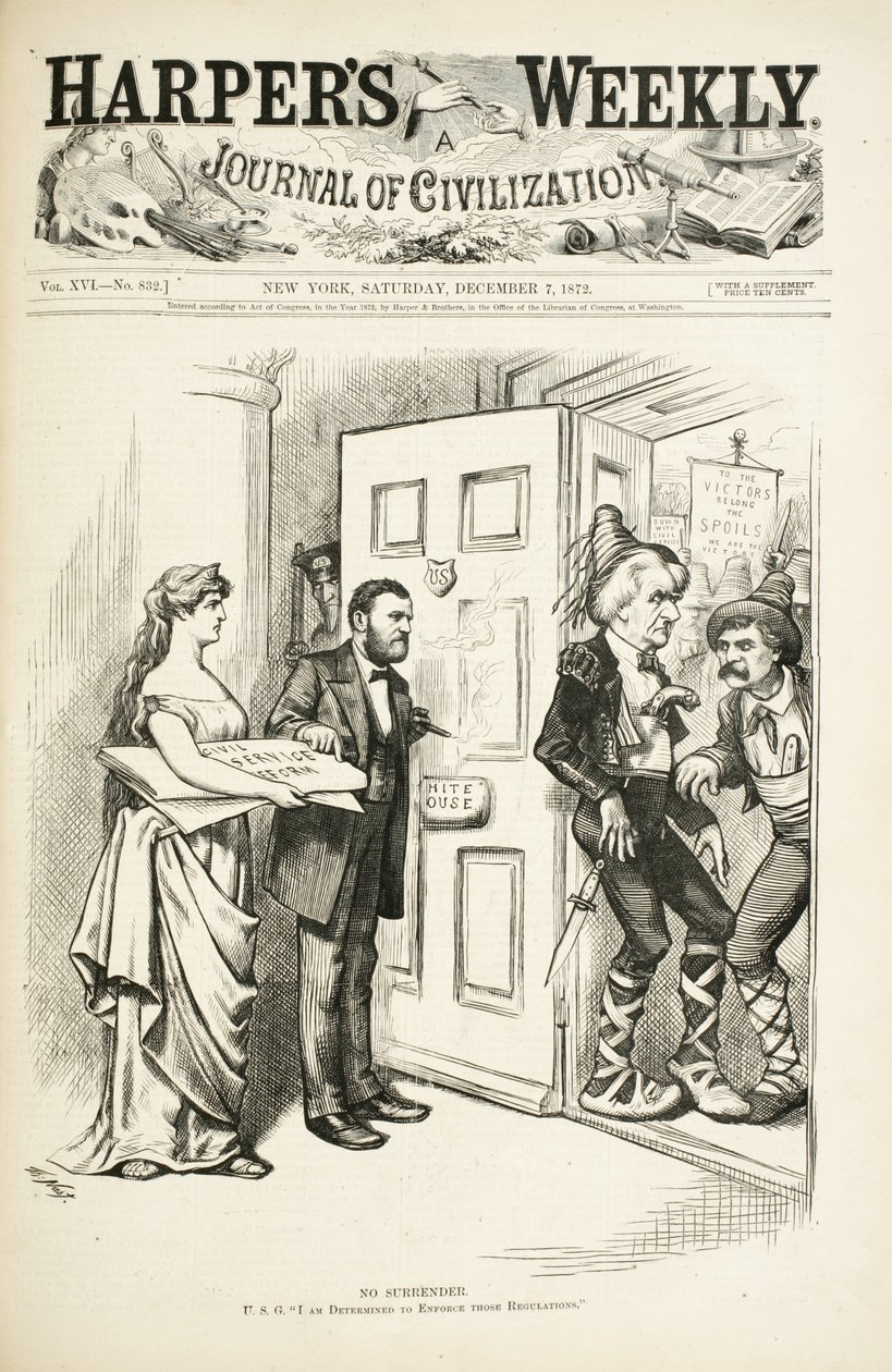 Žádná kapitulace; U.S.G., jsem rozhodnut prosadit tato nařízení, 1872 (dřevoryt) od Thomas Nast