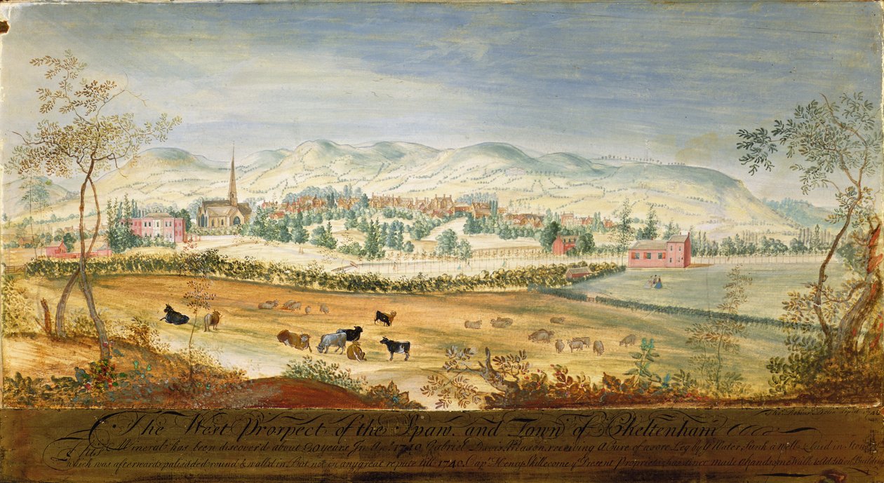 West Prospect lázní a města Cheltenham, 1748 od Thomas Robins
