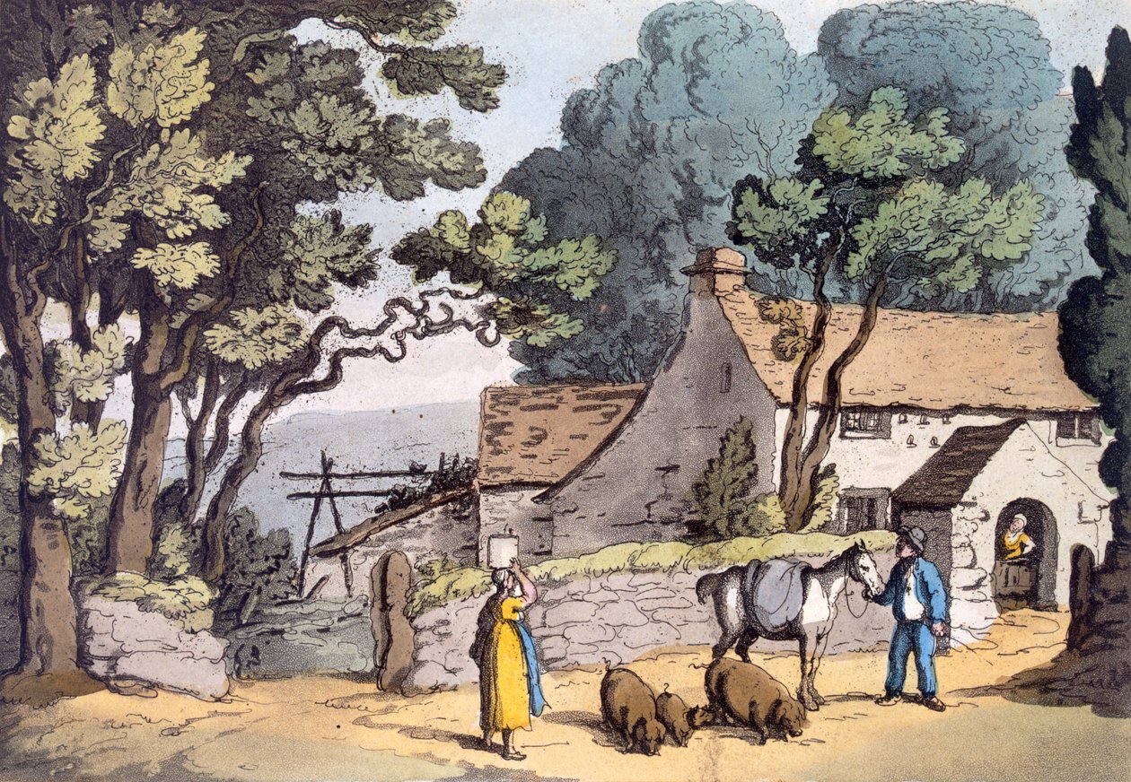Chata v Cornwallském vévodství, 1822 (ručně kolorovaný lept) od Thomas Rowlandson