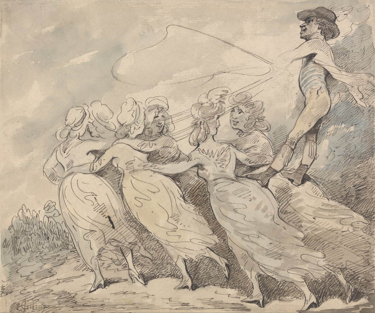 Muž řídící tým šesti dívek od Thomas Rowlandson