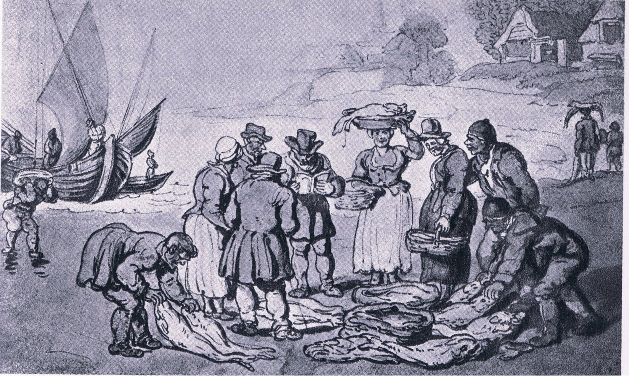 Rybí trh na pláži od Thomas Rowlandson