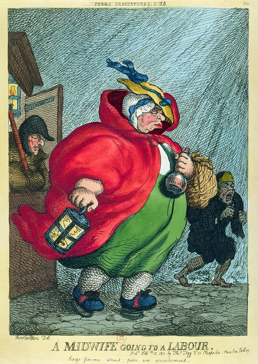 Porodní bába na porodu, 1811 od Thomas Rowlandson