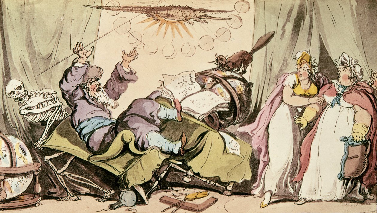 Všechny Osudy, které mu slíbil, byly známy, A přesto nedokázal říct svůj vlastní, karikaturu věštce, hospodu. od R. Ackermanna, 1815 od Thomas Rowlandson
