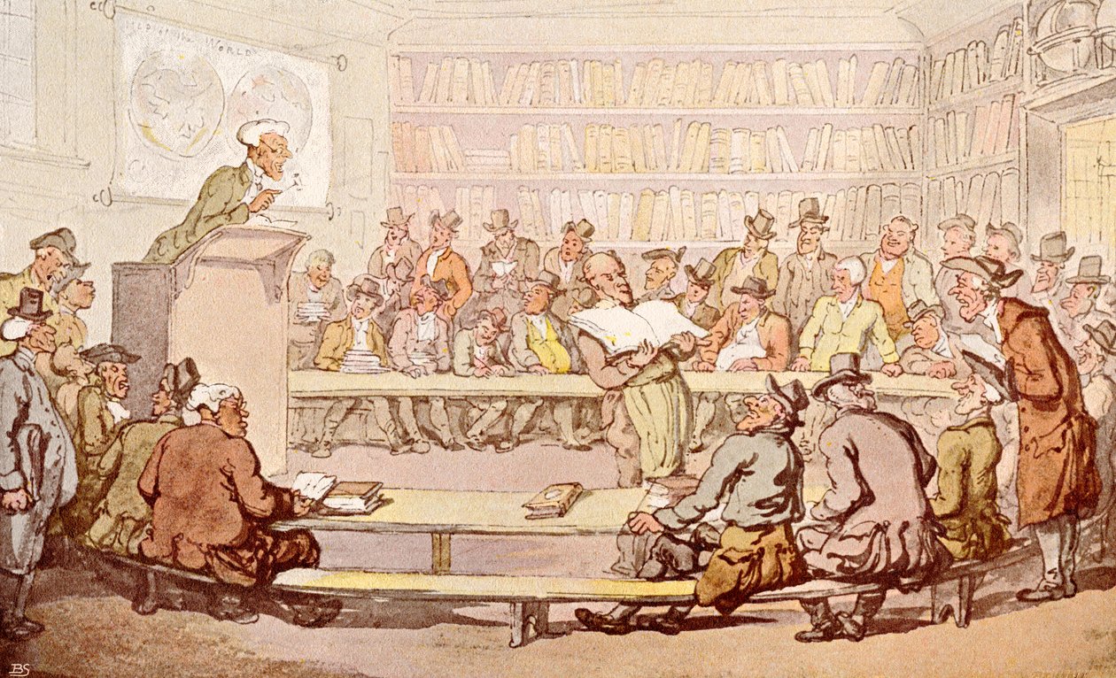Aukční síň z 18. století z časopisu The Connoisseur Magazine, vydaného v roce 1902 od Thomas Rowlandson
