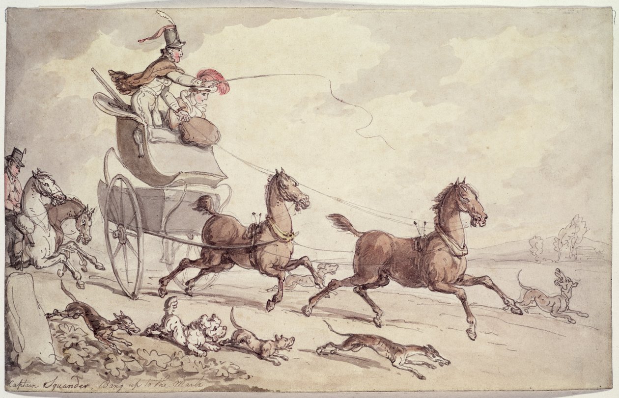 Captain Squander, Bang up to the Mark (pero, wc a tužka na papíře) od Thomas Rowlandson