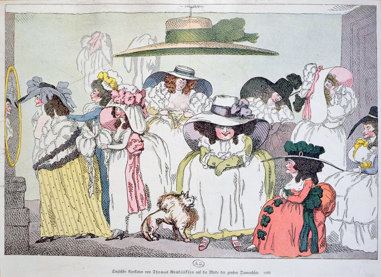 Karikatura módy pro velké klobouky, 1786 od Thomas Rowlandson